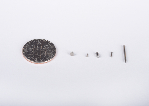 Various Components, Fasteners, and Hardware Size Compared To A Dime