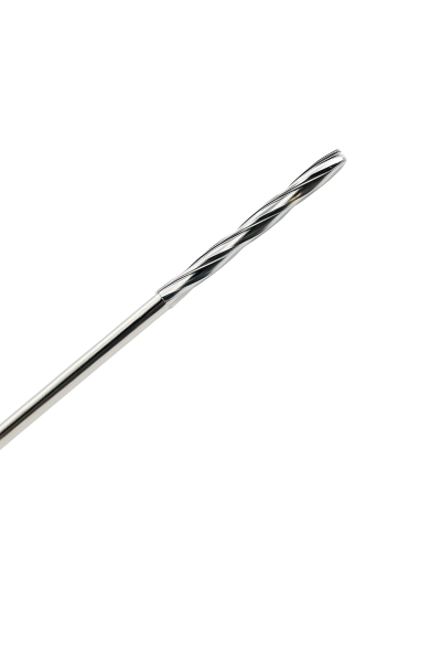 Stainless steel drill bit with spiral flutes for precise and smooth cutting.